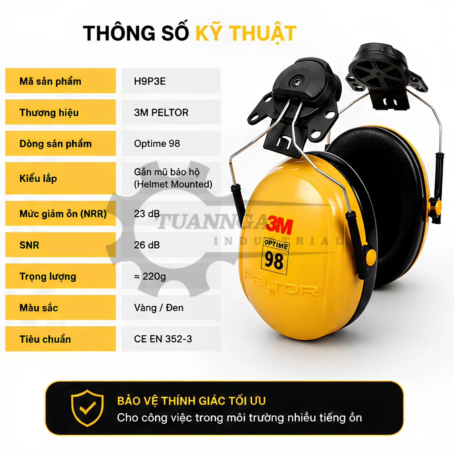 Chụp Tai Chống Ồn Gắn Nón 3M H9P3E (Optime 98)