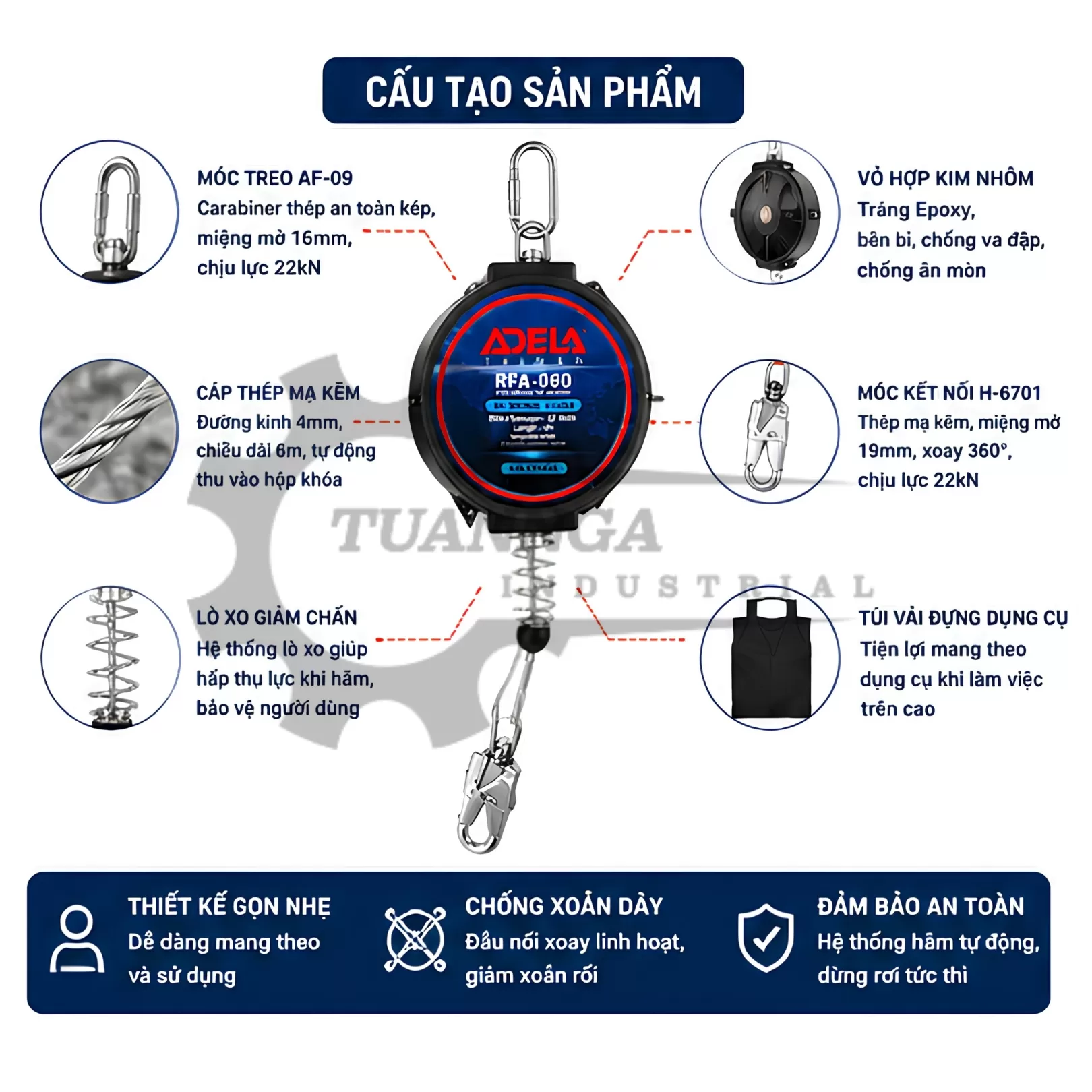 Cuộn Dây An Toàn Hãm Trượt ADELA RFA-060 (Dài 6m)
