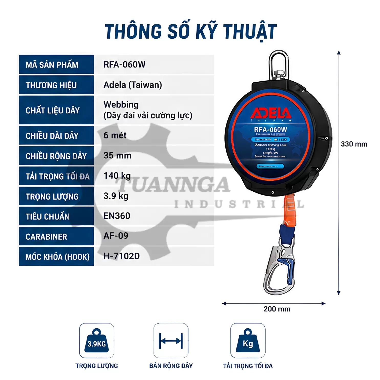 Cuộn Dây An Toàn Hãm Trượt ADELA RFA-060W (Dài 6m)