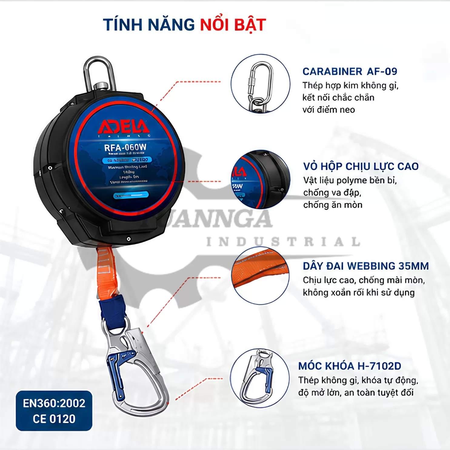 Cuộn Dây An Toàn Hãm Trượt ADELA RFA-060W (Dài 6m)