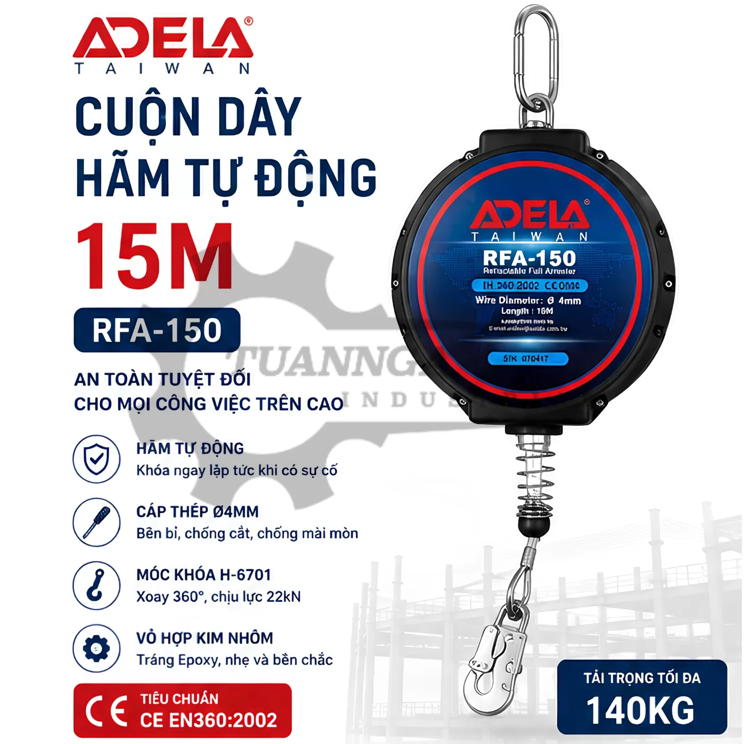 Cuộn Dây Cáp Hãm Tự Động ADELA RFA150 (Dài 15m)