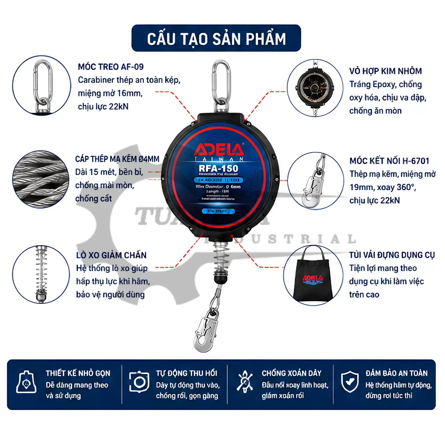 Cuộn Dây Cáp Hãm Tự Động ADELA RFA150 (Dài 15m)