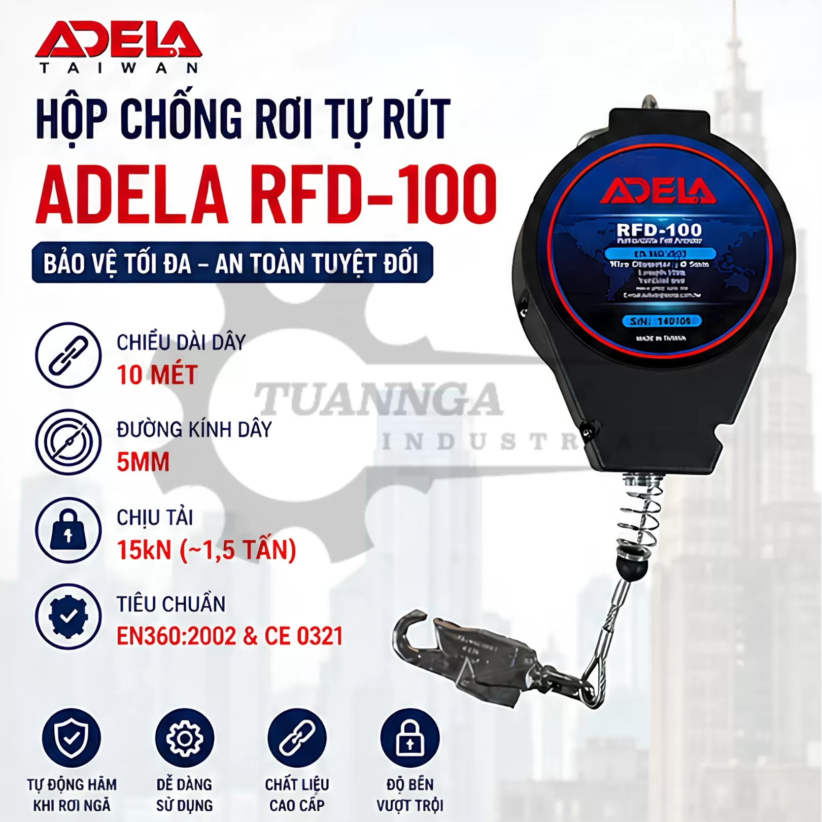 Cuộn Dây Hãm Tự Động ADELA RFD-100 (Dài 10m)