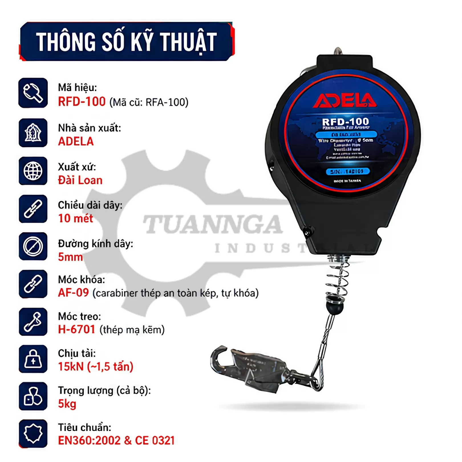 Cuộn Dây Hãm Tự Động ADELA RFD-100 (Dài 10m)