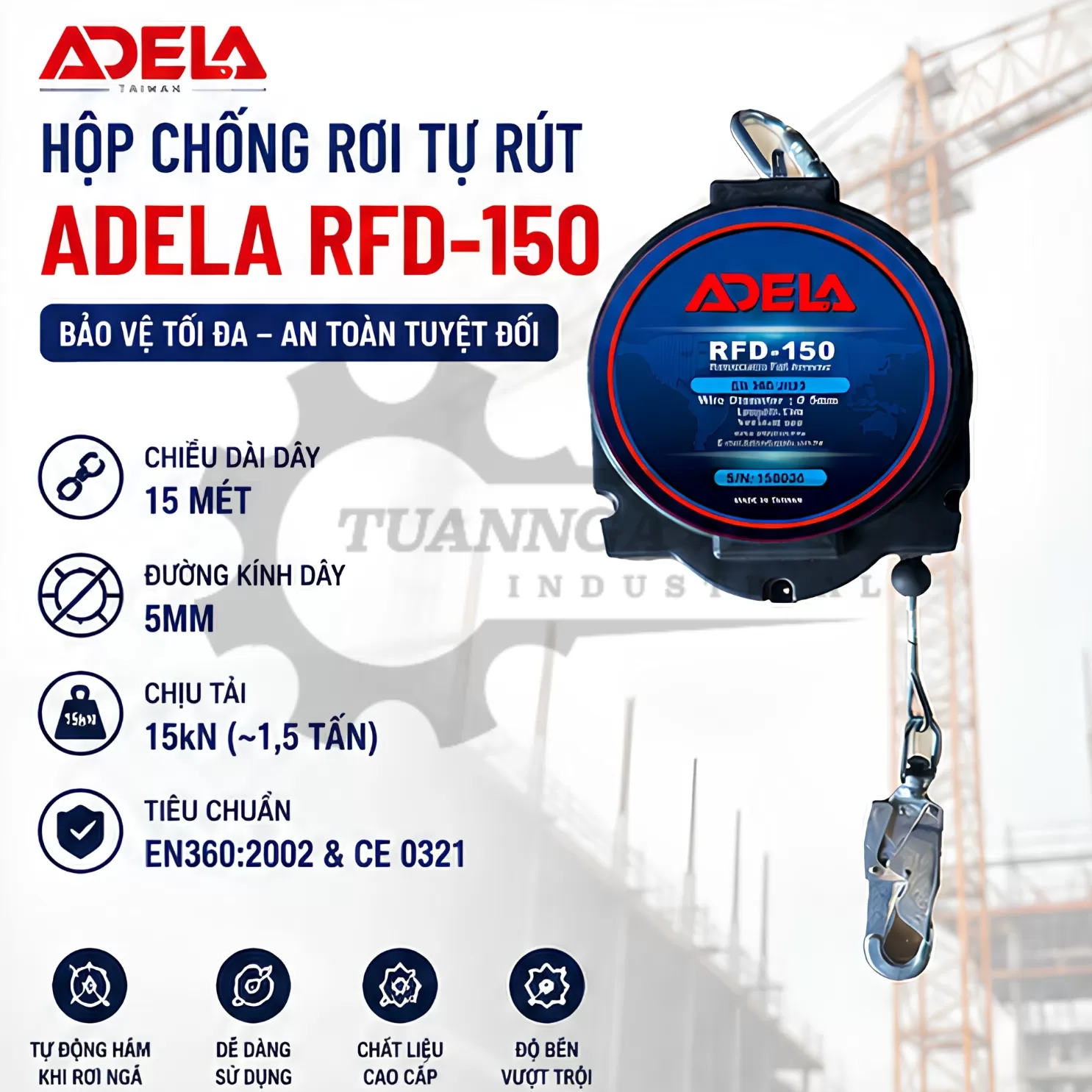 Cuộn Dây Hãm Tự Động ADELA RFD-150 (Dài 15m)