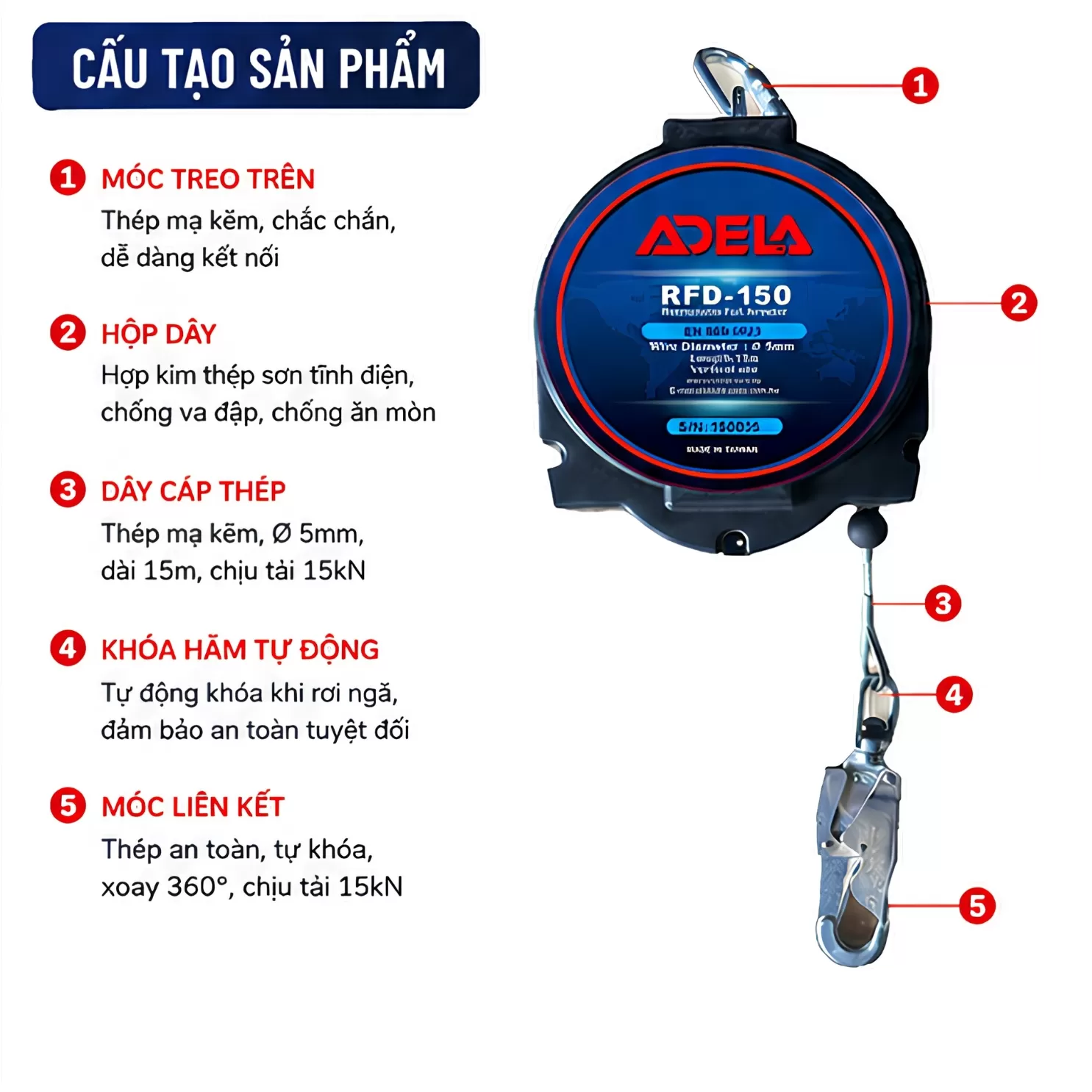 Cuộn Dây Hãm Tự Động ADELA RFD-150 (Dài 15m)