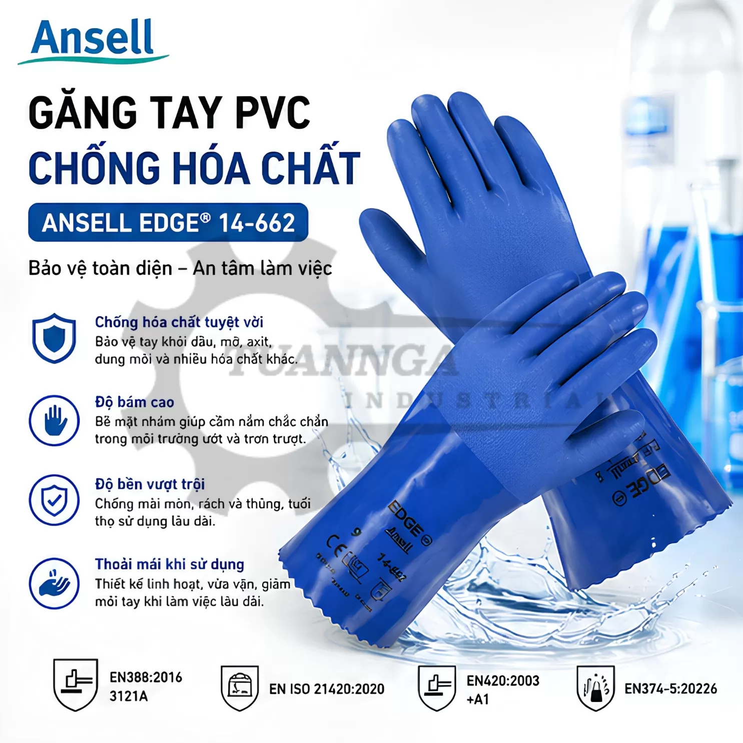 Găng Tay PVC Chống Hóa Chất Ansell 14-662