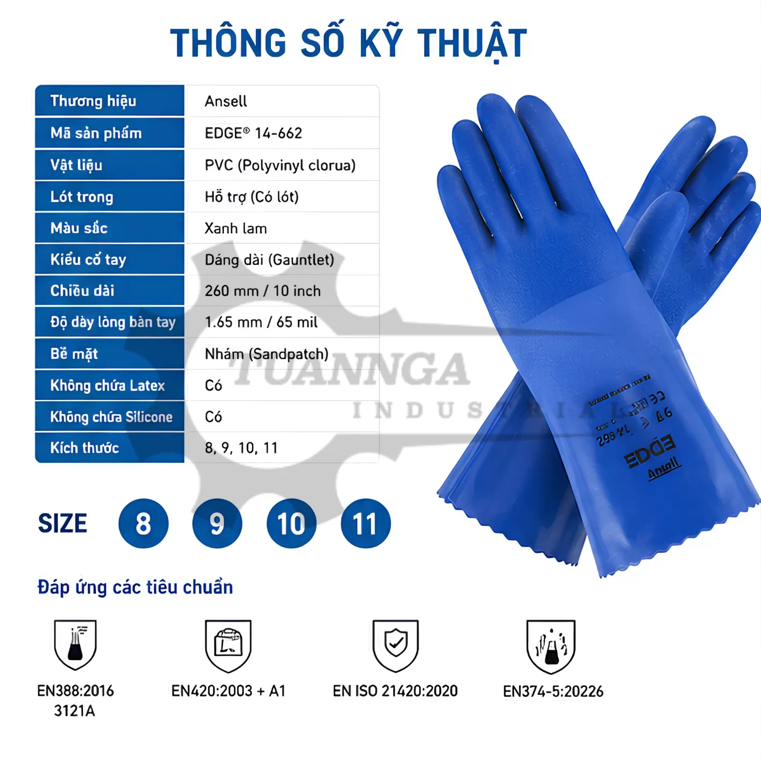 Găng Tay PVC Chống Hóa Chất Ansell 14-662