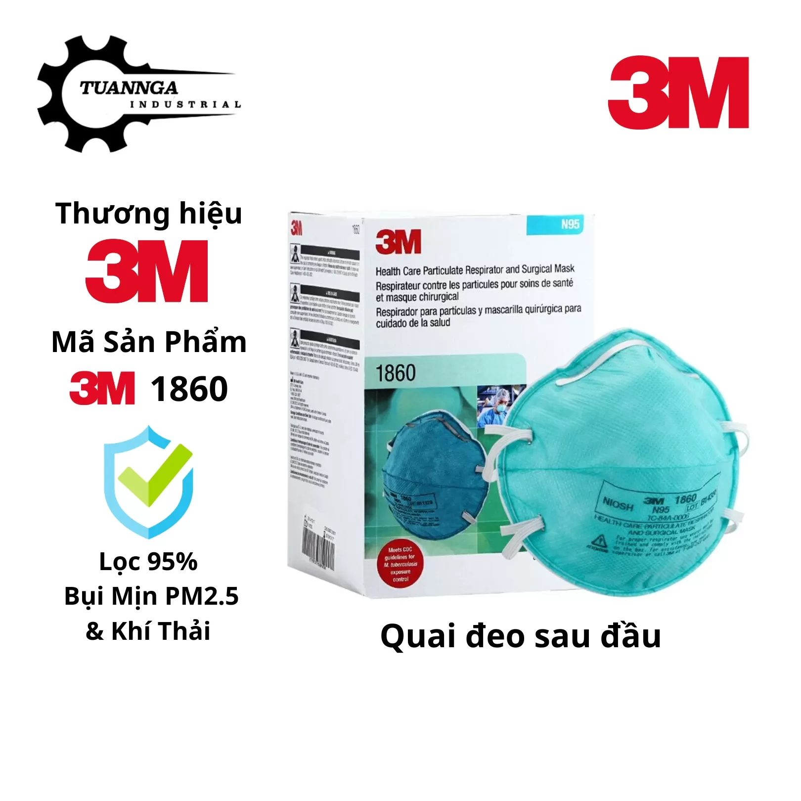 Khẩu Trang Bảo Hộ 3M 1860 Tiêu Chuẩn N95 (Hộp 20 Cái)
