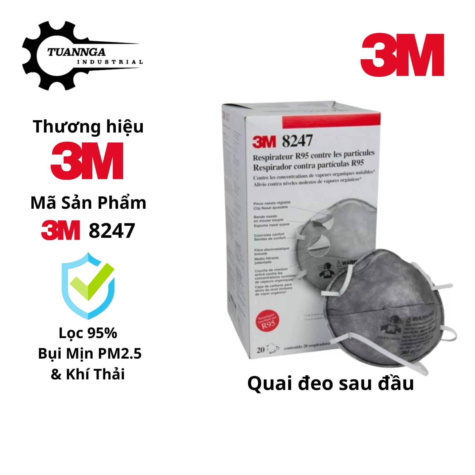 Khẩu Trang Lọc Bụi & Hơi Hưu Cơ 3M 8247 Chuẩn R95/GP2 (Hộp 20 Cái)
