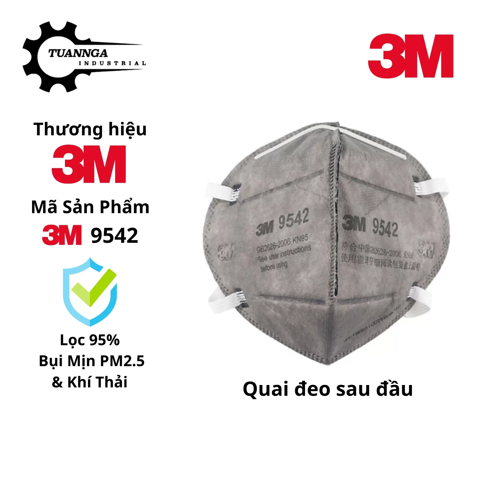 Khẩu Trang Than Hoạt Tính 3M 9542 Chuẩn P2 / N95 (Quai Đeo Sau Đầu) (Hộp 25 Cái)