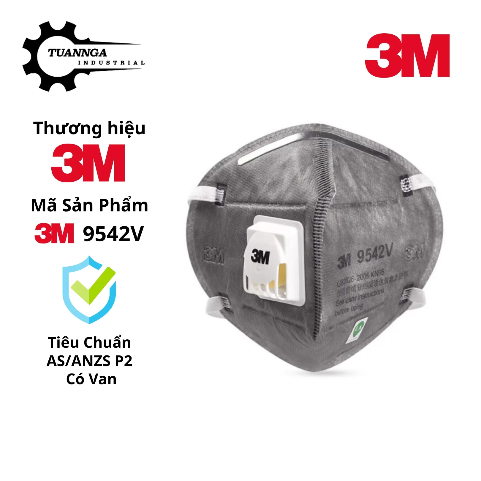 Khẩu Trang Than Hoạt Tính 3M 9542V Chuẩn P2/N95 Có Van Thở (Hộp 20 Cái)