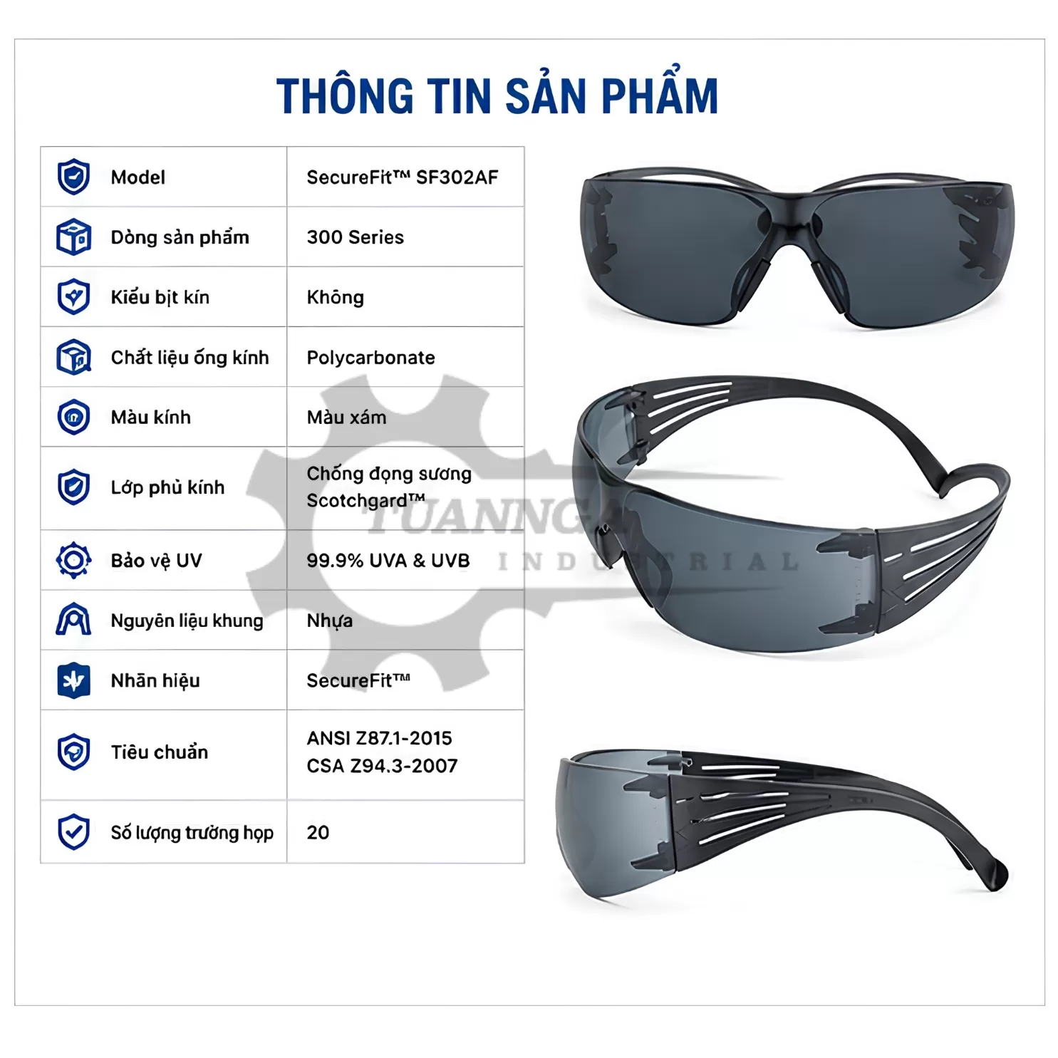 Kính Bảo Hộ 3M SecureFit SF302AF (Thùng 20 Kính)