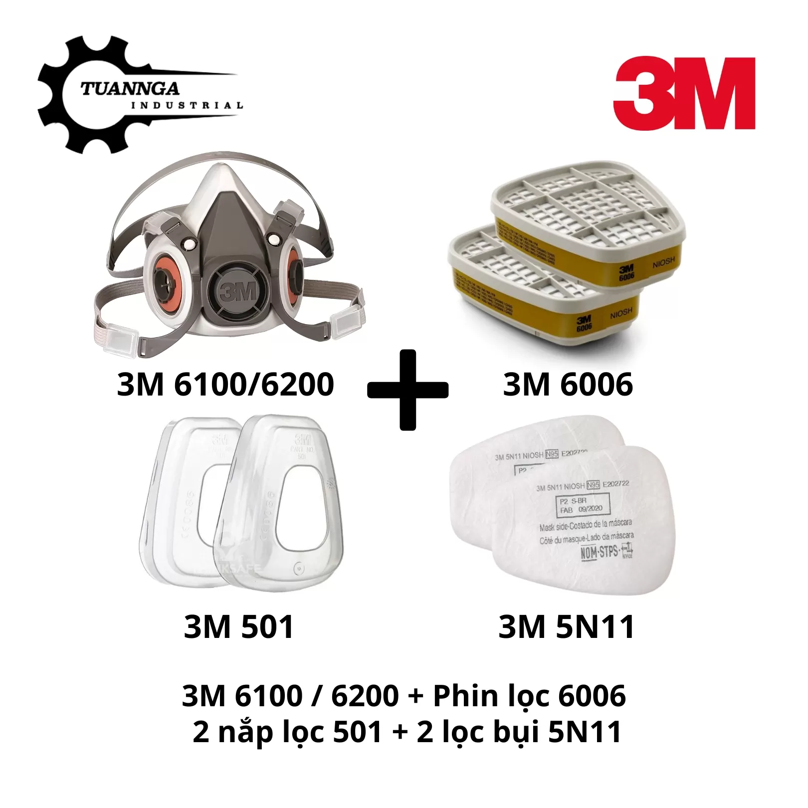 Mặt Nạ Phòng Độc Chính Hãng 3M 6200 Chuẩn NIOSH (Size M)