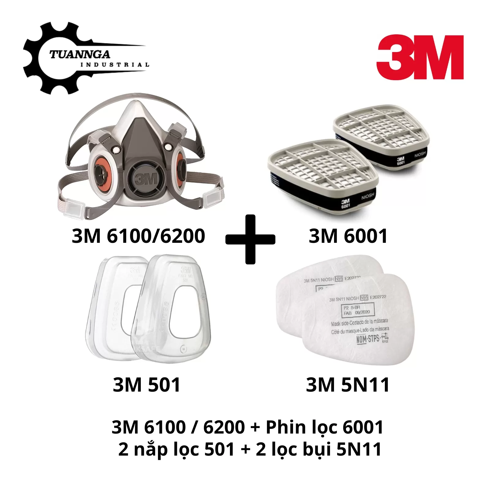 Mặt Nạ Phòng Độc Chính Hãng 3M 6200 Chuẩn NIOSH (Size M)