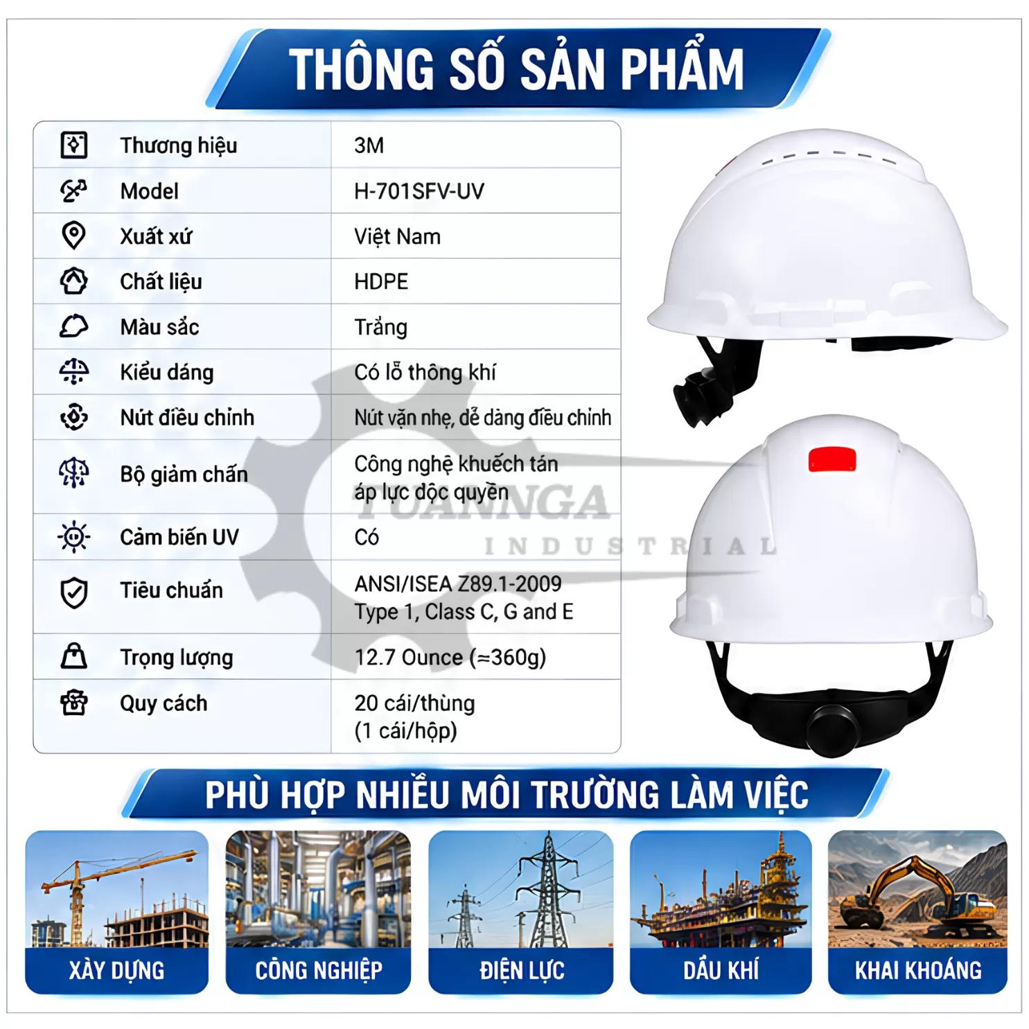 Mũ Bảo Hộ 3M SecureFit H-701SFV-UV Có Lỗ Thông Khí