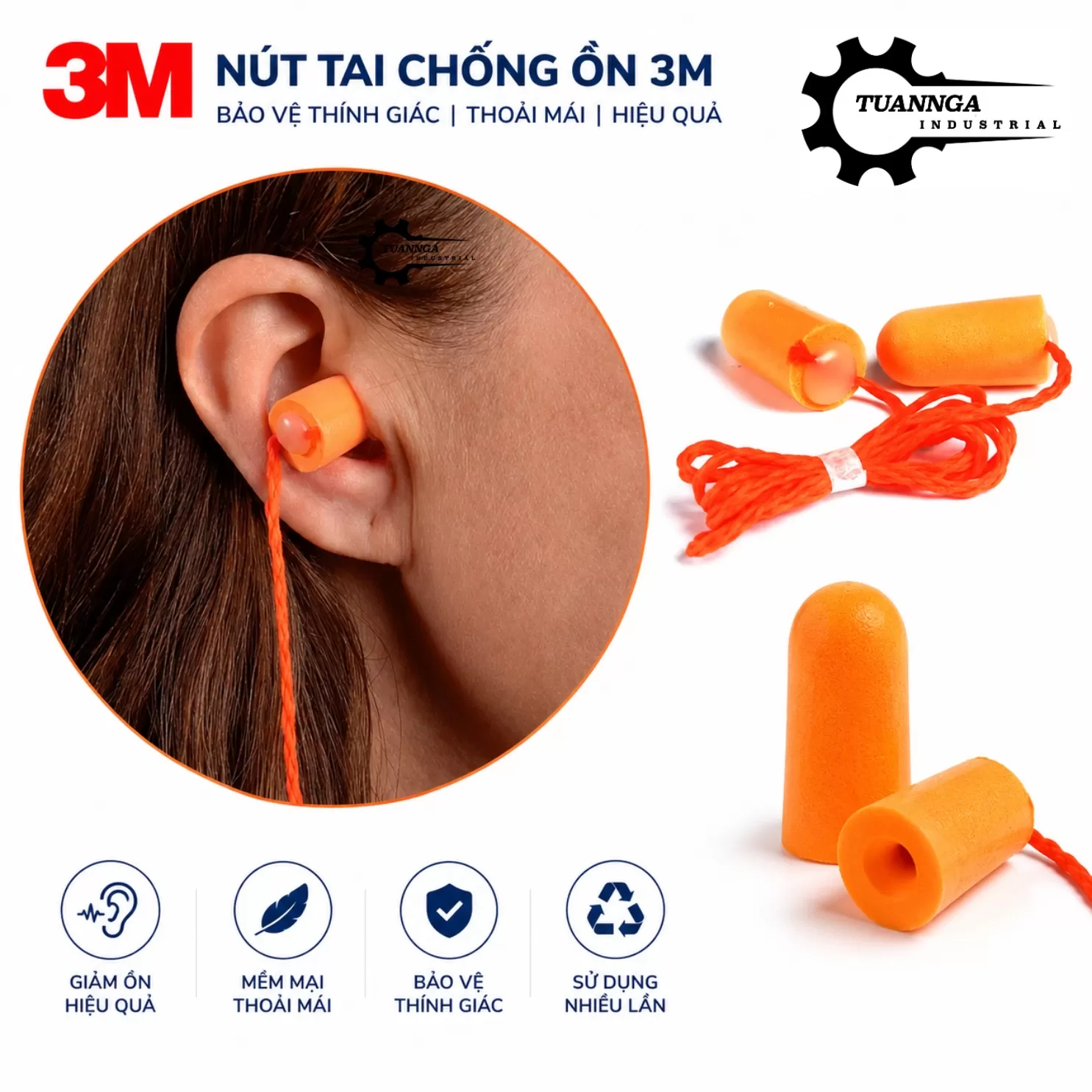Nút Bịt Tai Chống Ồn 3M 1110 Có Dây (Hộp 100 Cặp)
