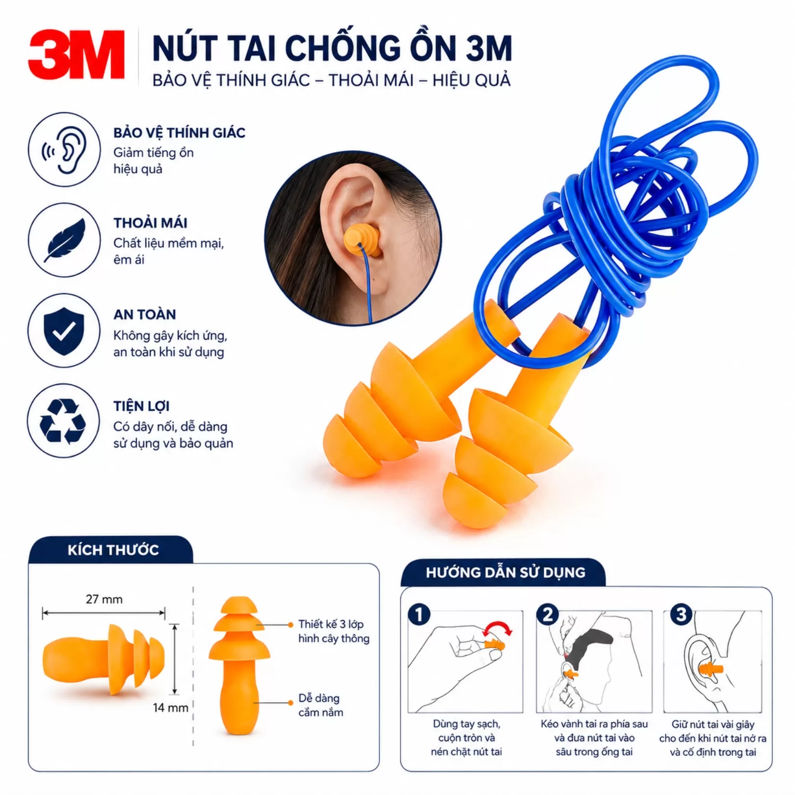 Nút Bịt Tai Chống Ồn 3M 340-4004 Chuẩn ANSI (50 Cặp)