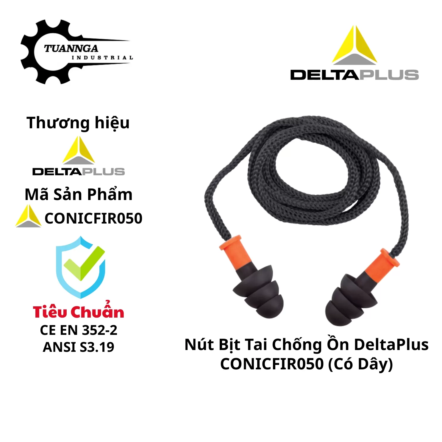 Nút Bịt Tai Chống Ồn Deltaplus CONICFIR050 (Có Dây)