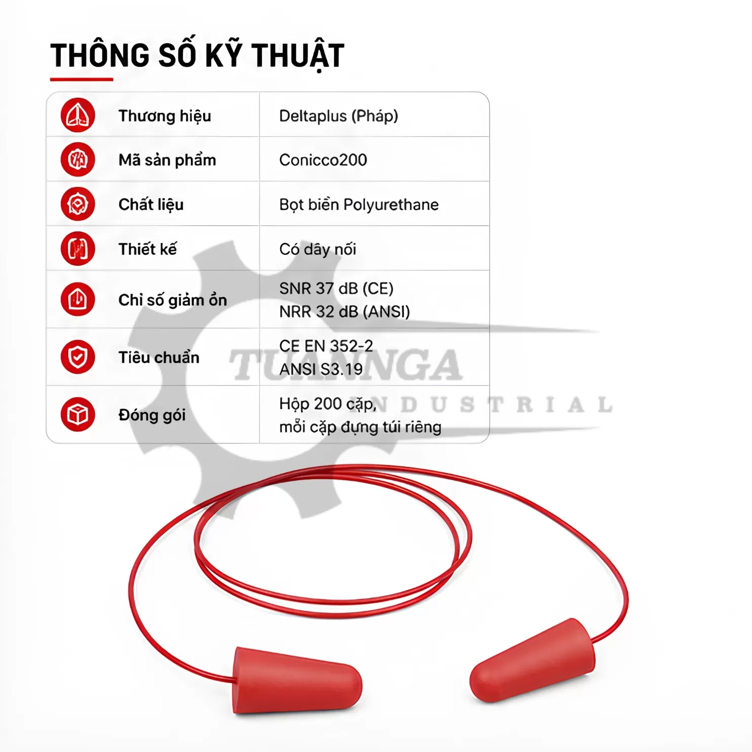 Nút Bịt Tai Chống Ồn Deltaplus CONICCO200 (Có Dây)
