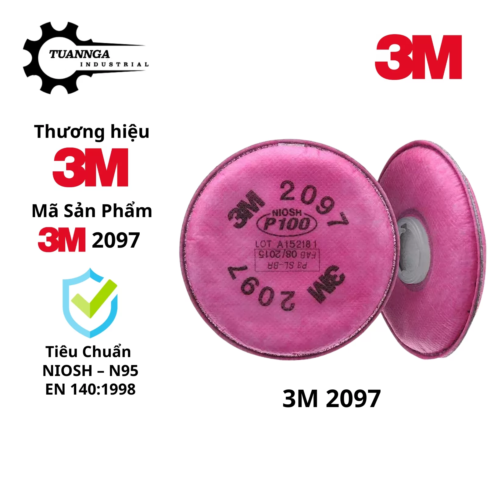 Phin Lọc Bụi Và Hơi Hữu Cơ 3M 2097 P100 (1 Cặp)