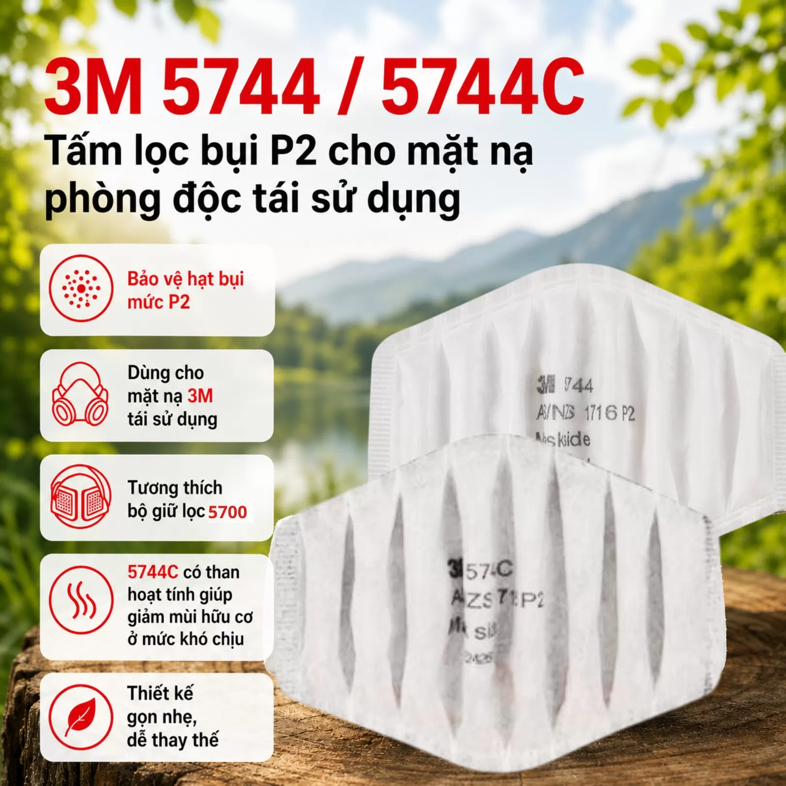 Tấm Lọc Bụi 3M 5744 Chuẩn P2 (10 Tấm)