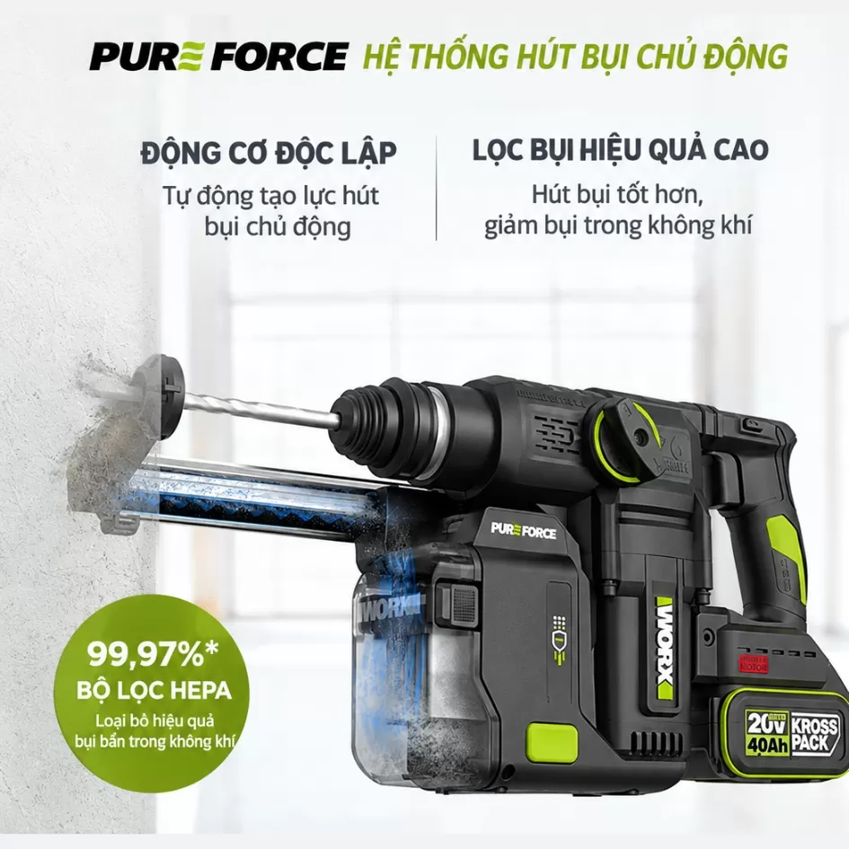 Máy Khoan Đục Dùng Pin 20V Worx WU391.9