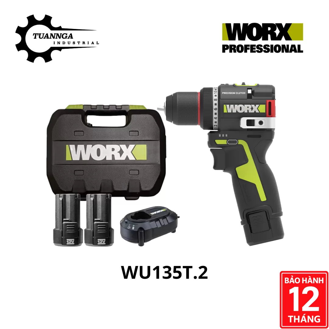 Máy Khoan Vặn Vít Pin 12V Worx WU135T.2 (Có Búa)