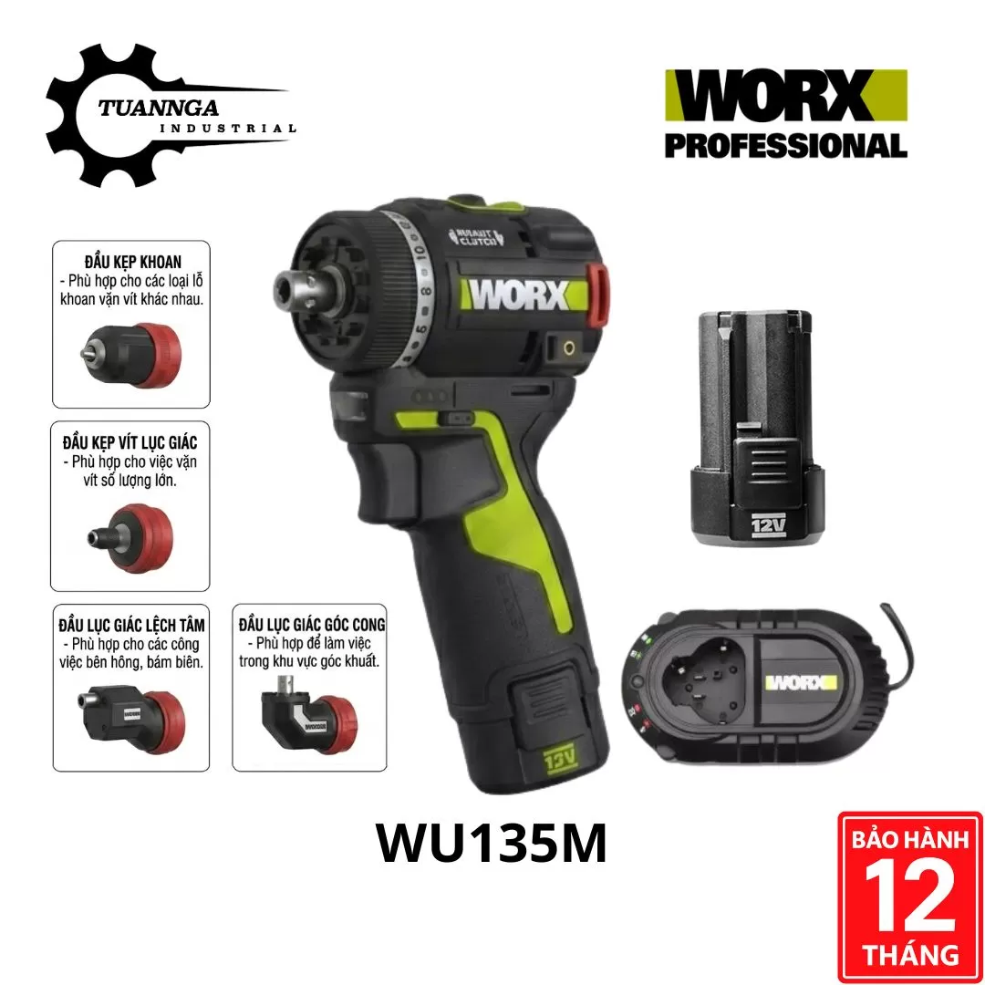 Máy Vặn Vít Pin 12V Worx WU135M (Kém 2 Pin 2.0Ah và Sạc)