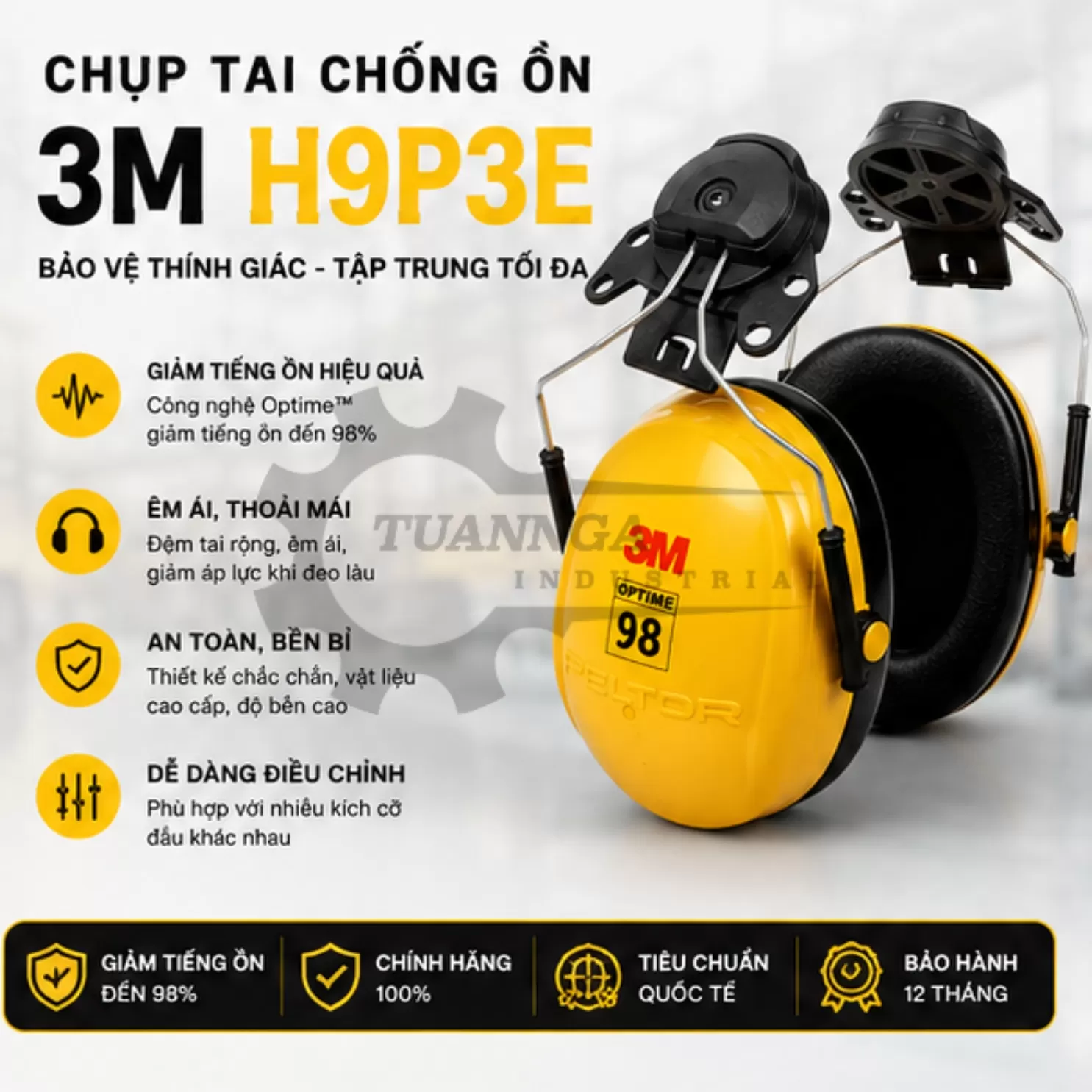 Chụp Tai Chống Ồn Gắn Nón 3M H9P3E (Optime 98)