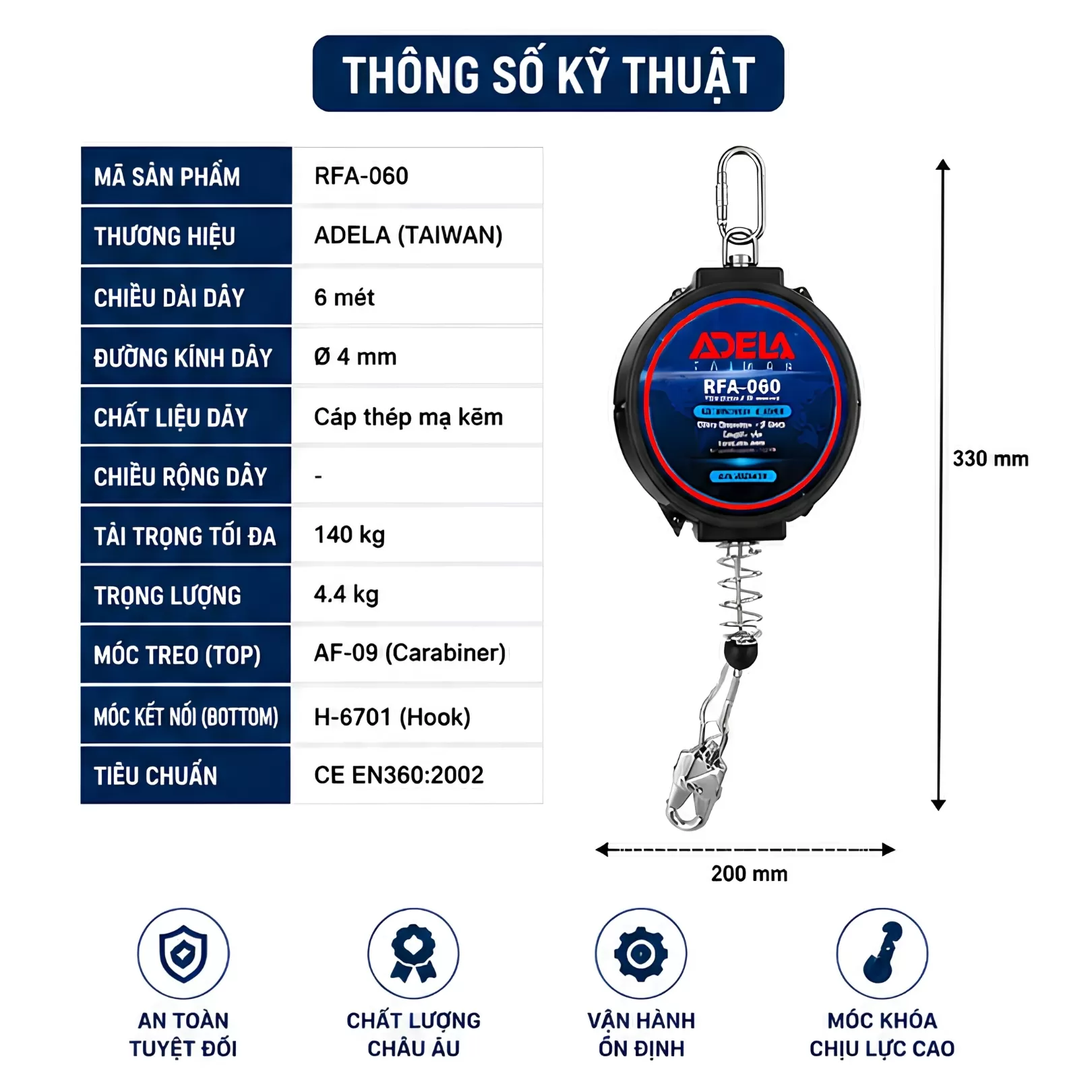 Cuộn Dây An Toàn Hãm Trượt ADELA RFA-060 (Dài 6m)