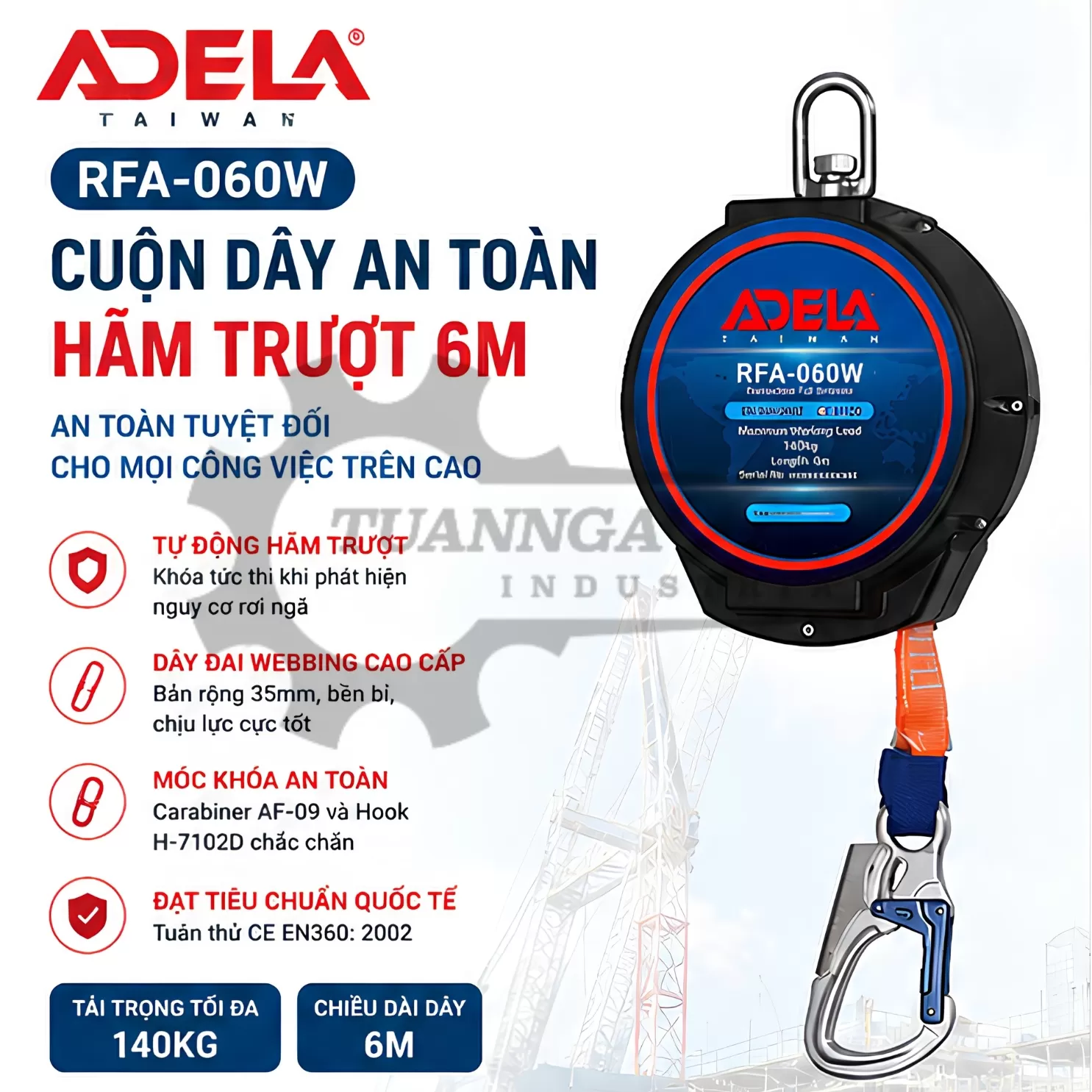 Cuộn Dây An Toàn Hãm Trượt ADELA RFA-060W (Dài 6m)