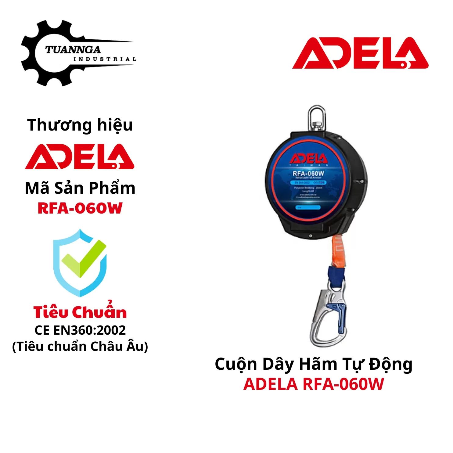Cuộn Dây An Toàn Hãm Trượt ADELA RFA-060W (Dài 6m)