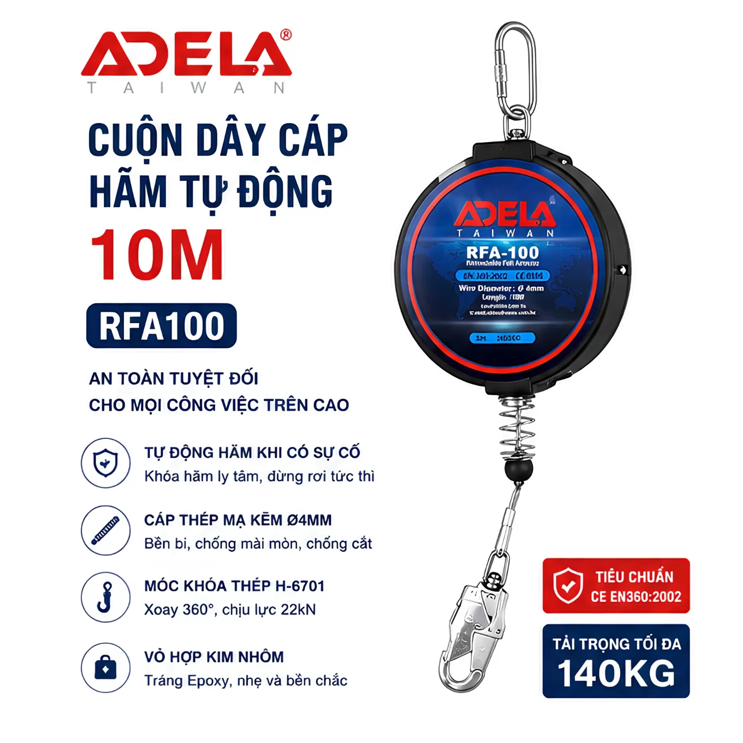 Cuộn Dây Cáp Hãm Tự Động ADELA RFA100 (Dài 10m)
