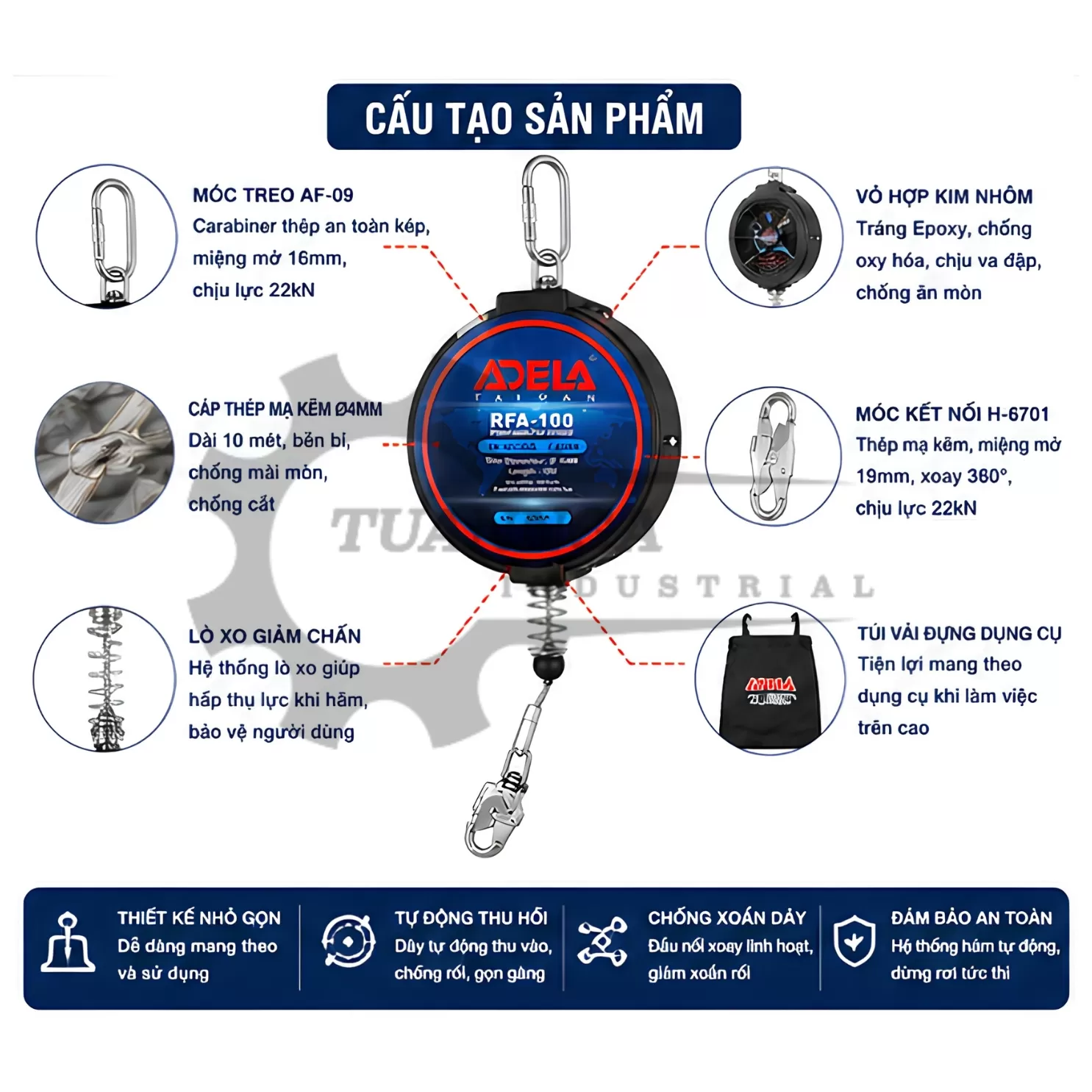 Cuộn Dây Cáp Hãm Tự Động ADELA RFA100 (Dài 10m)