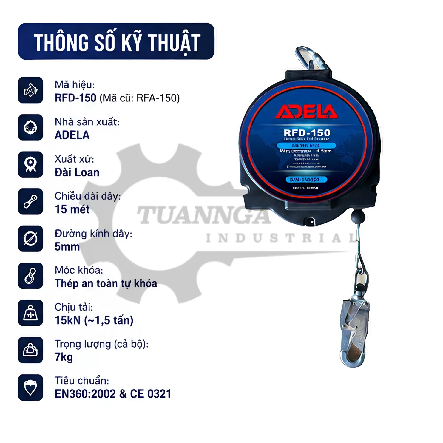 Cuộn Dây Hãm Tự Động ADELA RFD-150 (Dài 15m)