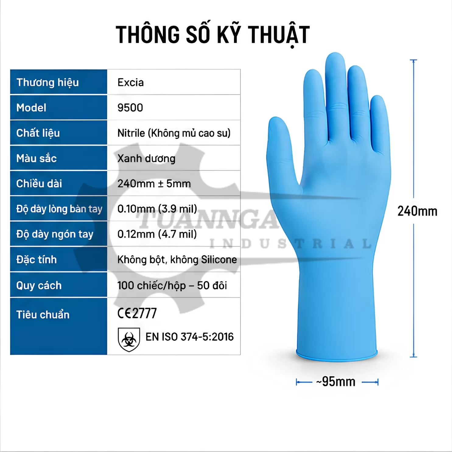 Găng Tay Nitrile Dùng Một Lần Excia 9500 [Hộp 100 Chiếc]