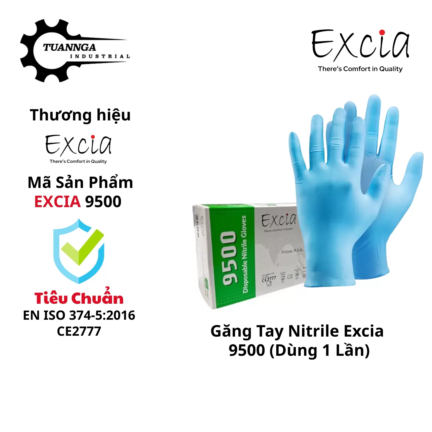 Găng Tay Nitrile Dùng Một Lần Excia 9500 [Hộp 100 Chiếc]