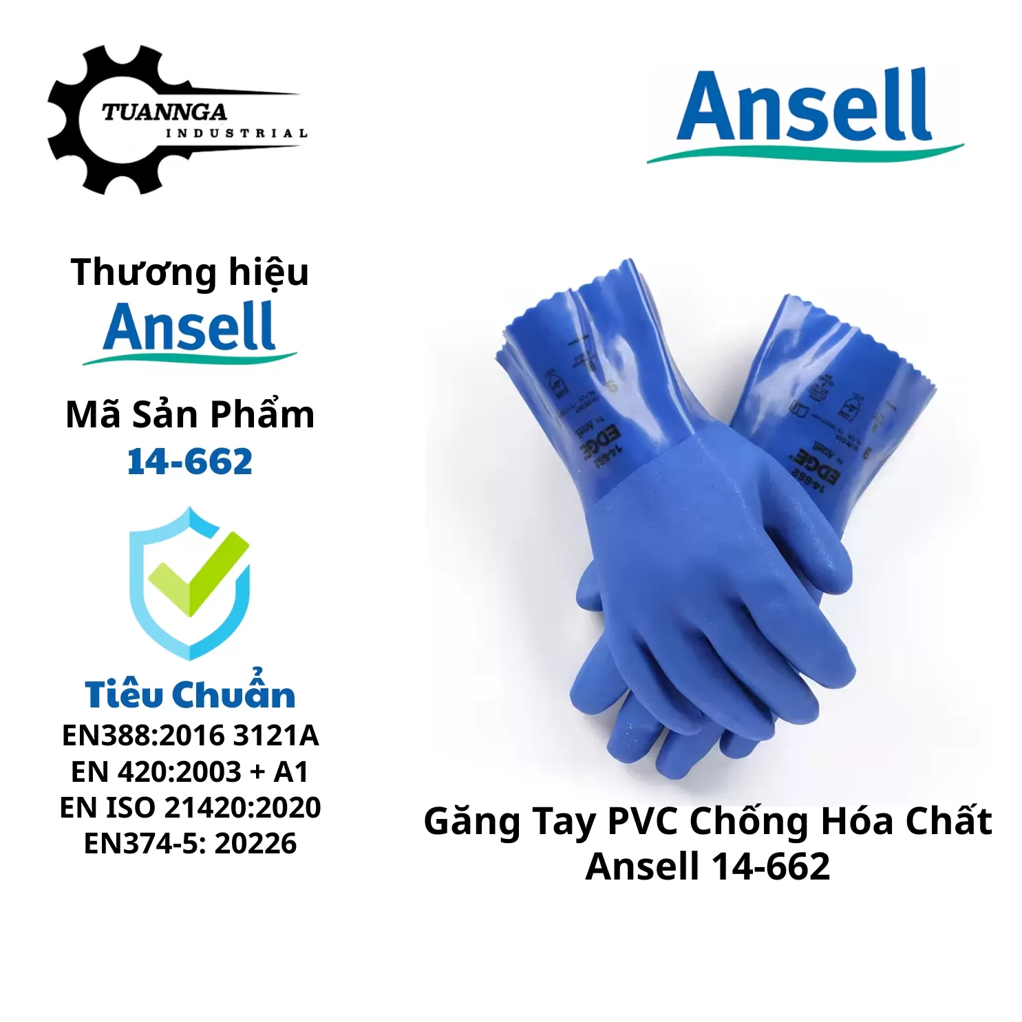 Găng Tay PVC Chống Hóa Chất Ansell 14-662