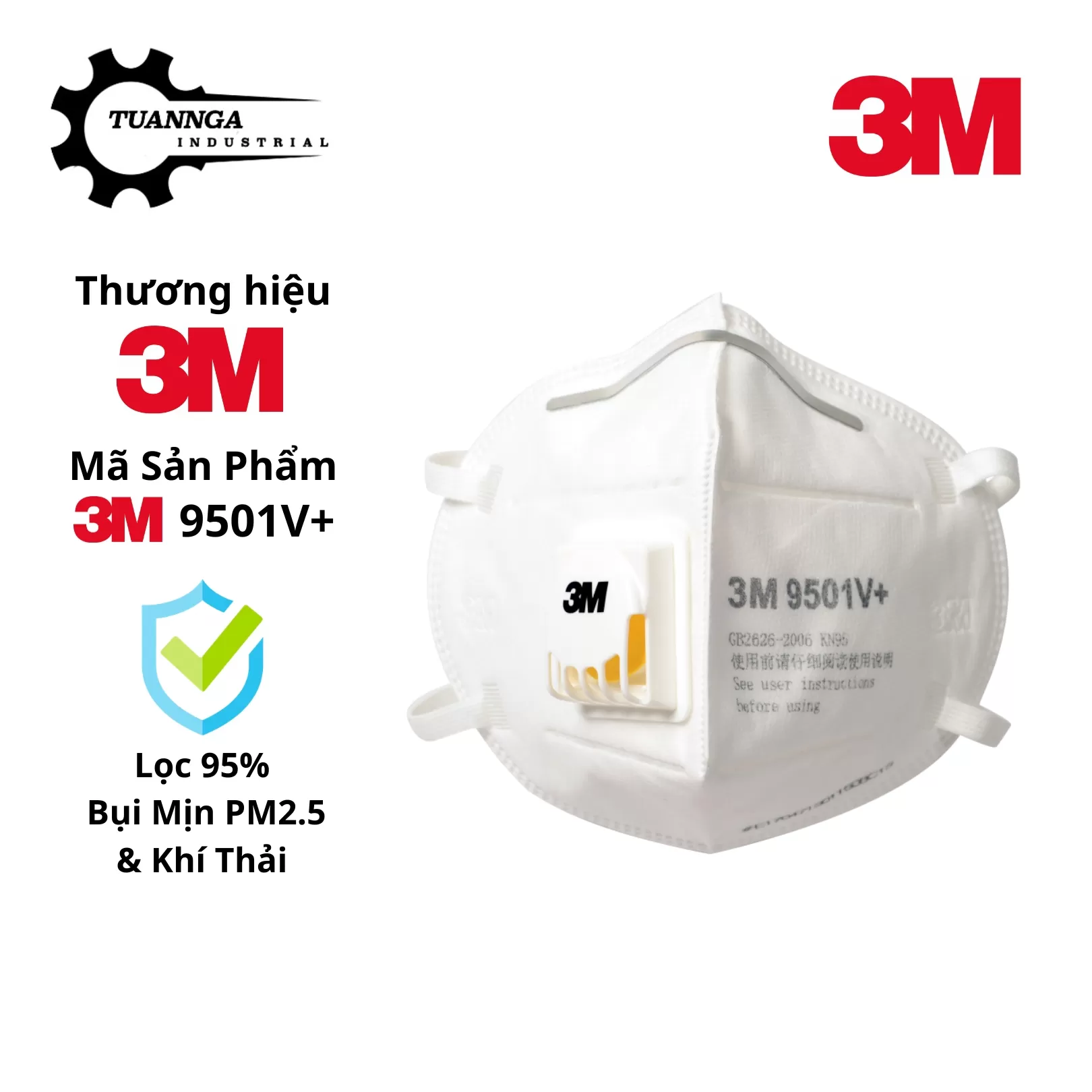 Khẩu Trang Bảo Vệ Hô Hấp 3M 9501V+ Có Van Thở Chuẩn KN95 (Bịch 25 Cái)