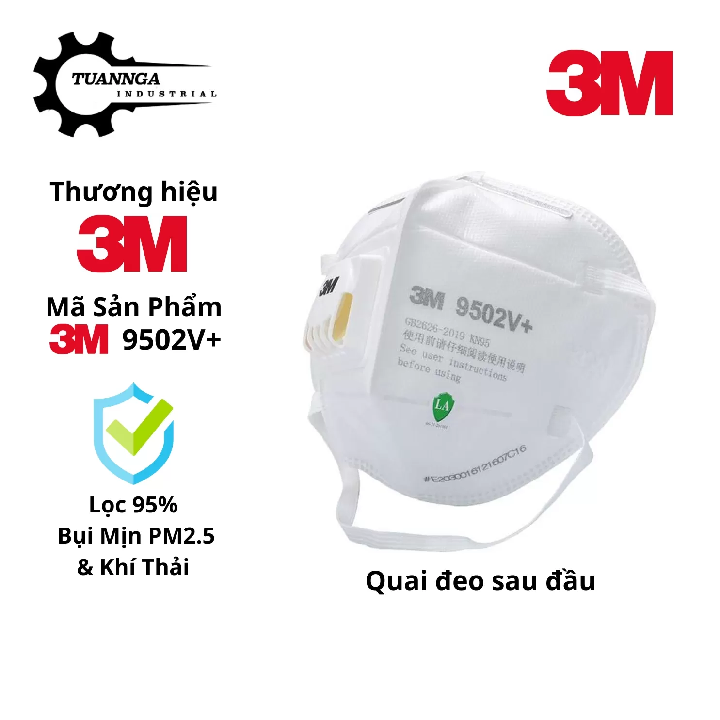 Khẩu Trang Bảo Vệ Hô Hấp 3M 9502V+ Có Van Thở Chuẩn KN95 (Quai Đeo Sau Đầu) (Bịch 25 Cái)