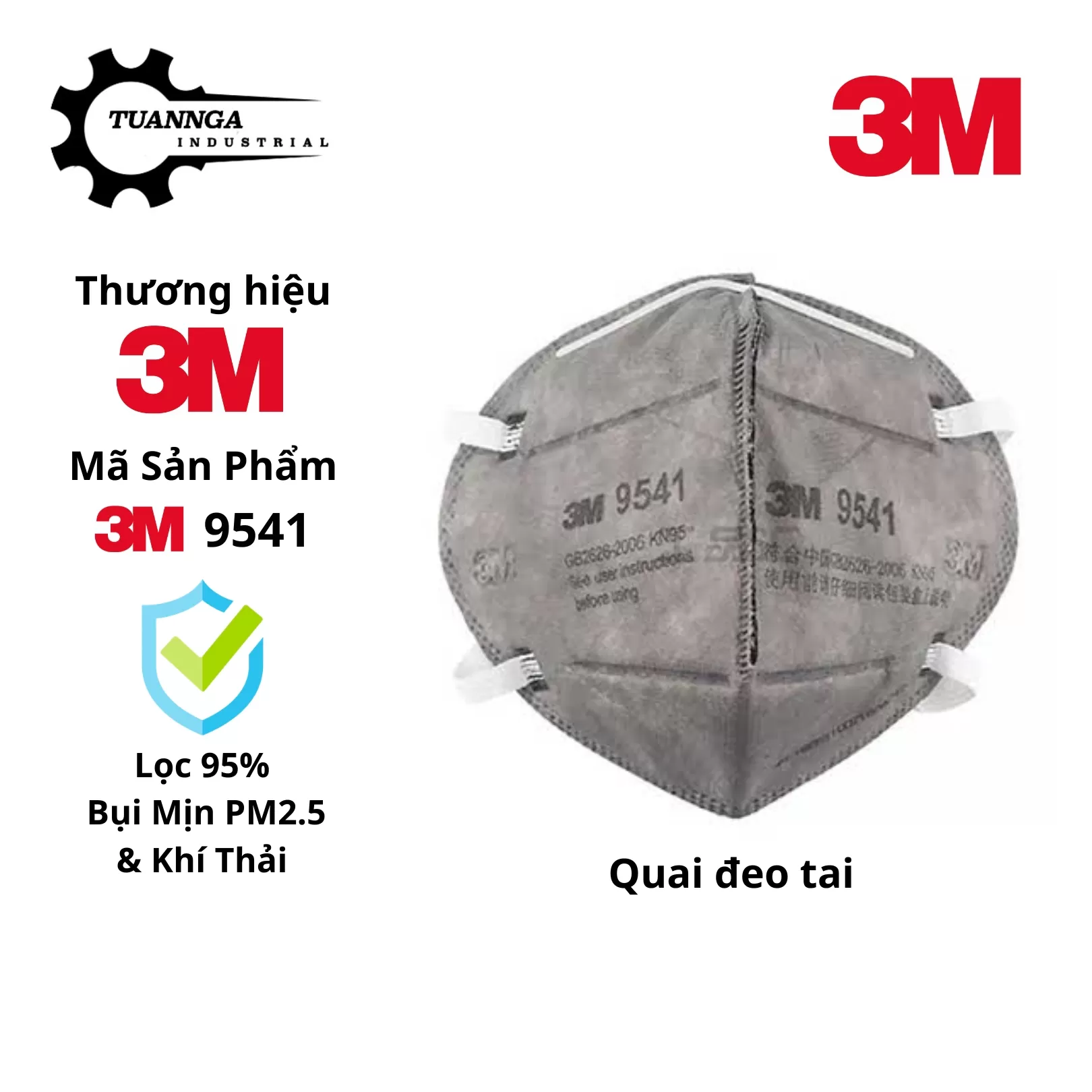 Khẩu Trang Than Hoạt Tính 3M 9541 Chuẩn P2 / N95 (Quai Đeo Tai) (Hộp 25 Cái)