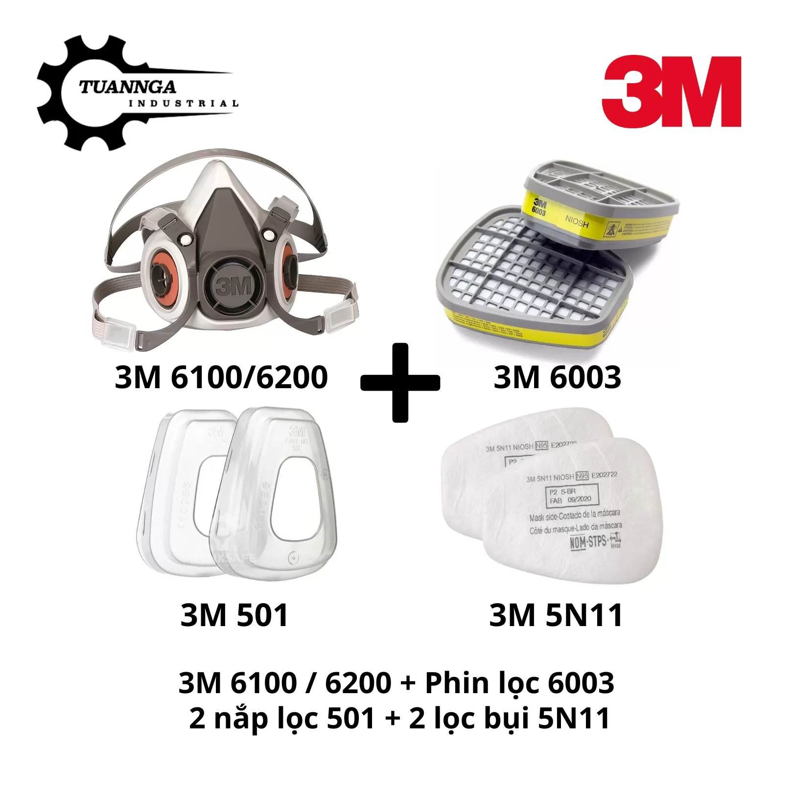 Mặt Nạ Phòng Độc Chính Hãng 3M 6100 Chuẩn NIOSH (Size S)