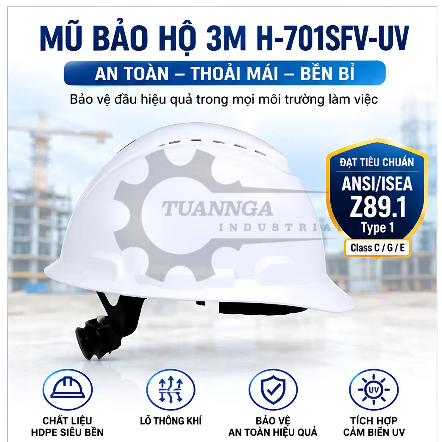 Mũ Bảo Hộ 3M SecureFit H-701SFV-UV Có Lỗ Thông Khí