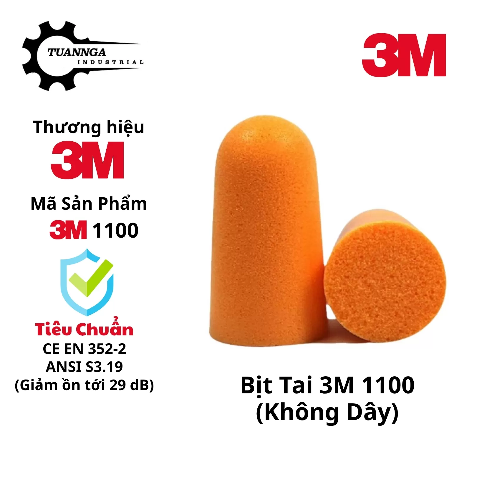 Nút Bịt Tai Chống Ồn 3M 1100 Không Dây (Hộp 200 Cặp)