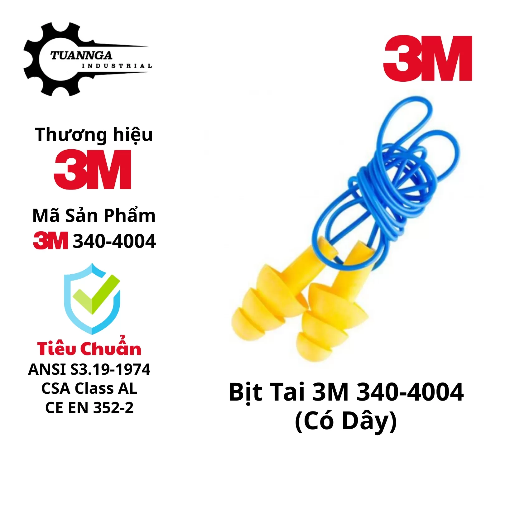 Nút Bịt Tai Chống Ồn 3M 340-4004 Chuẩn ANSI (50 Cặp)