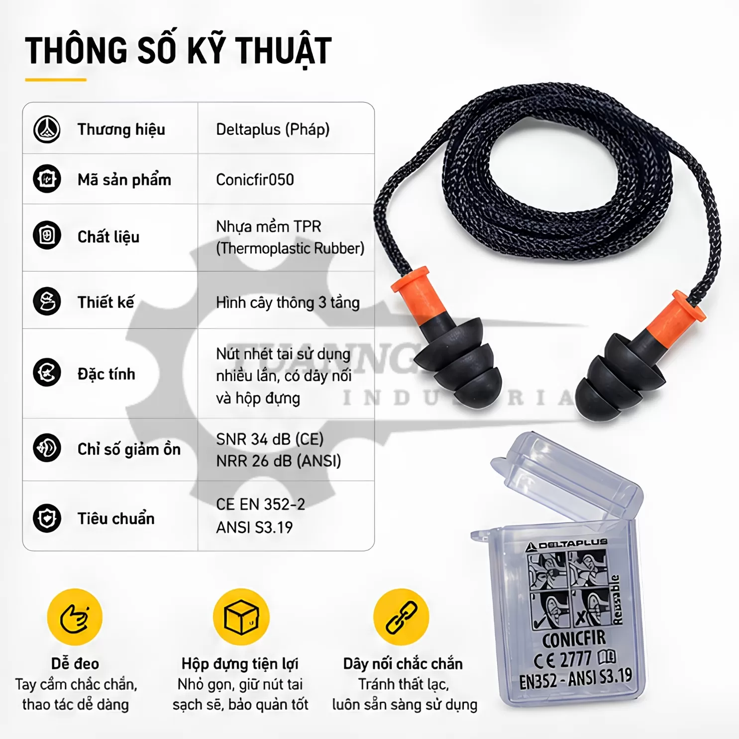 Nút Bịt Tai Chống Ồn Deltaplus CONICFIR050 (Có Dây)