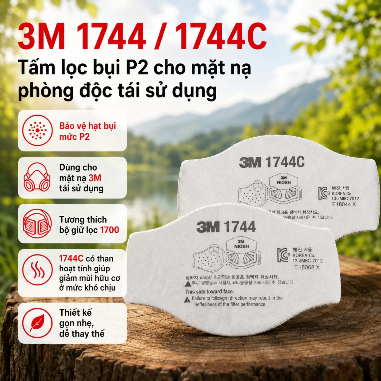 Tấm Lọc Bụi 3M 1744C Chuẩn P2 (10 Tấm Lọc)