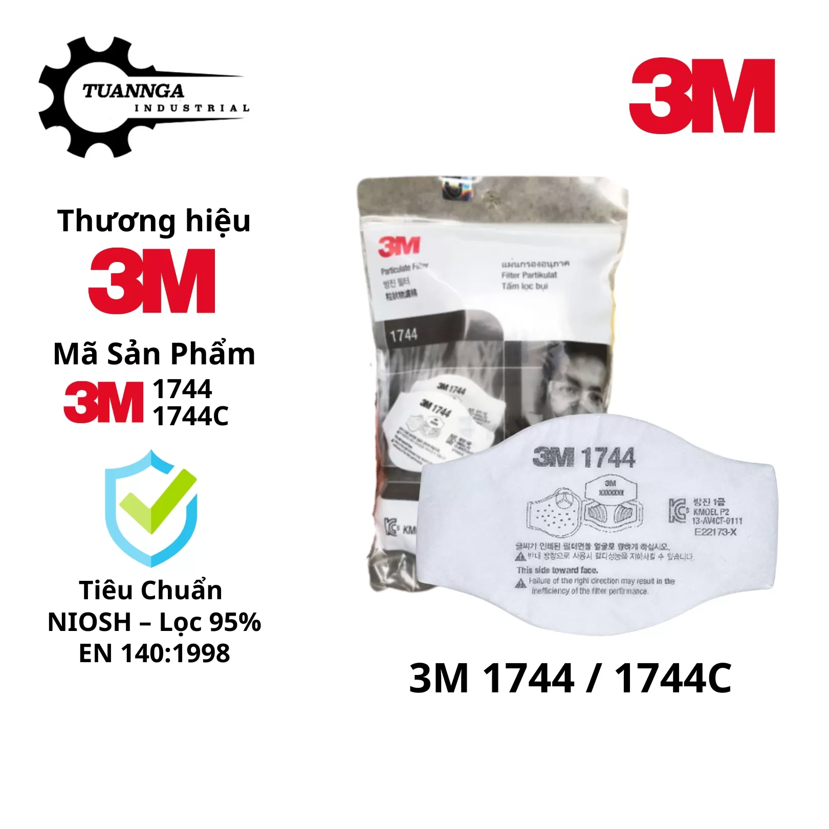 Tấm Lọc Bụi 3M 1744C Chuẩn P2 (10 Tấm Lọc)