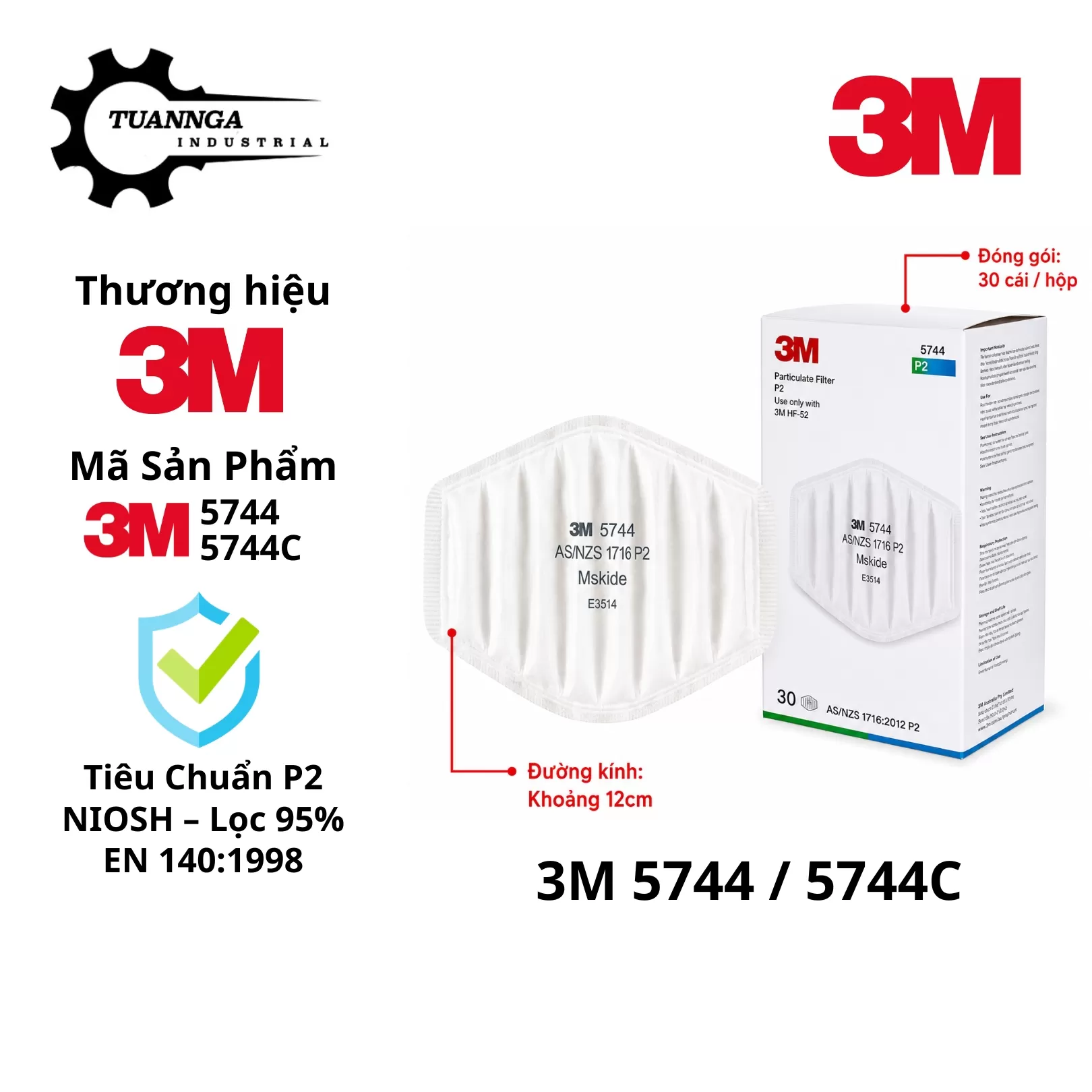 Tấm Lọc Bụi 3M 5744C Chuẩn P2 (Hộp 30 Tấm)